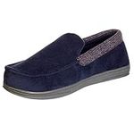 isotoner Men's Microterry and Waffle Travis Moccasin Slippers with Memory Foam Insole and Durable Rubber Outsole, Navy Blue, 9 Numeric_10_Point_5