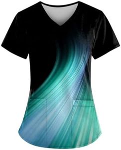 Print Scrubs for Women Stretch V Neck Short Sleeve Nursing Shirt Cute Petite Scrub Tops Women Summer Funny Pattern Holiday Nurse Shirts Medical Uniform with Pockets 12-Cyan 5XL