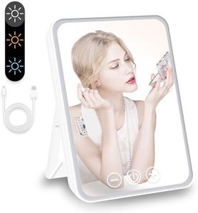 Vanity Mirror with Lights, Folding Tabletop Mirror Rechargeable Light Up Makeup Mirror Portable Travel Mirror with 3 Color Lighting Vanity Mirror for Office Desk,Vanity Table, Travel