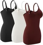 Nursing Tank Tops for Breastfeeding - Pregnancy Must Haves Maternity Camisoles with Built in Bra Color Black White Burgundy Size M