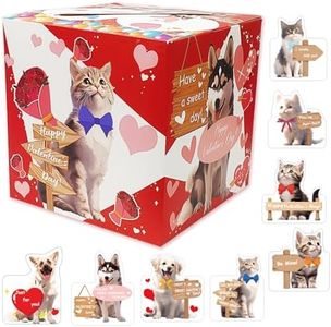 SietDESEO Valentines Cards Box for Kids Pet Valentines Day Cards for Kids Classroom Exchange School Dog Cat Valentines Mailbox with 35 Pet Cards and 5 Teacher Cards