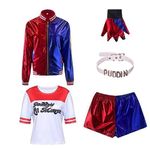 PINAKA Harley Quinn Halloween Kids Adult Cosplay Costume Monster T-shirt Jacket Jacket Pants Accessories Full Set (Medium) Outfit