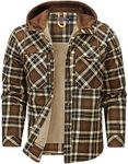 Flygo Men's Flannel Jacket Loose Plaid Sherpa Lined Flannel Shirt Snap Button Warm Winter Jackets Pockets(02HoodedBrown-M)