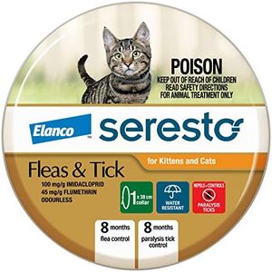 Seresto Flea & Tick Collar for Cats and Kittens from 10 Weeks, Single Pack, Long-lasting Protection, Odourless, Adjustable and Water-Resistant Cat Collar, 1 Pack