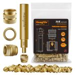 HANGLIFE M4 Heat-Set Threaded Inserts with Insert Tip, Heat Set Insert for 3D Printing Components and Plastic Parts with Soldering Iron Press Tool - Brass Metric Knurled Nuts (100 Pieces)