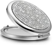 OMIRO Compact Mirror, Mini Small Diamond 1X/2X Magnifying Round Metal Pocket Makeup Mirror (Silver)