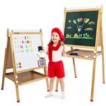 Dripex Kids Easel Bamboo,Childrens Art Easel with Paper Roll,Double-Sided Height Adjustable Magnetic Chalkboard Easel,Kids Painting Blackboard with Other Accessories for Toddler