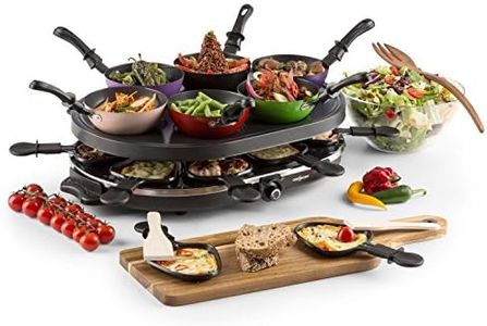 oneConcept Woklette Grill-raclette - Grill de table, Grill festif, 1200 W, température réglable en continu, 8 poelons et spatules en bois, 6 mini woks, convient pour pancakes et crêpes, noir