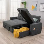 Panana Universal Sofa Bed, 3 Seater Corner Sofa with Storage Chaise, Sectional Sofa Sleeper, Grey Linen