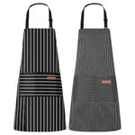 Candcamp 2 Pack Chef Apron, Chef Aprons for Men, Aprons for Women, Kitchen Apron Aprons for Men Chefs Apron Cooking Aprons For Women Black Apron Stripe Baking Cleaning Gardening Tailoring