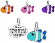 Personalised Engraved with Black & Bold Text Fish Shape Dog/Cat Tag 27mm Colourful Pet Tag ID… (Blue)