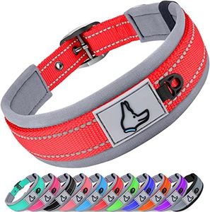 Joytale Neoprene Padded Dog Collar for Large Dogs, 11 Colors, Reflective Wide Pet Collars with Durable Metal Belt Buckle, Adjustable Heavy Duty Nylon Dog Collar, Red