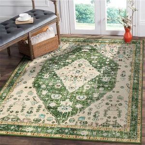 Lahome Boho Tribal Square 4x4 Area Rug, Green Washable Kitchen Rugs Soft Living Room Area Rug, Oriental Small Non Slip Non-Shedding Indoor Throw Floor Carpets for Bedroom Nursery Office