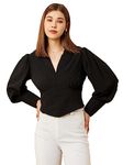 Rare Women's Solid Regular Fit Blouse (EP7103A_Black XL)