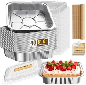 Gyreuni 50 Pack Disposable Aluminum Foil Loaf Pans with Lids Stickers and Parchment Paper Sheets-8" X 8" X 1.6" Disposable Square Baking Cake Pans-Aluminum Foil Tins Portable Food Containers Kit