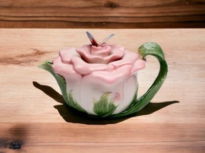 Cosmos Gifts, Butterfly on Rose Teapot, Ceramic, 5-1/2 Inches High