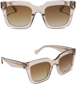 DIFF Travis Mathew | Valencia Oversized Square Sunglasses for Women | UV400 Polarized Protection | Soft Taupe Crystal + Brown Gradient
