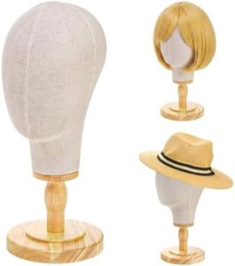 Peohud 21 Inch Mannequin Head, Canvas Wig Head Stand with Detachable Wood Stand, Linen Hat Display Model Head for Caps, Headdress, Wig Making