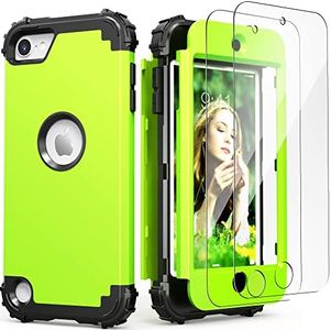 IDweel for iPod Touch 7th Generation Case with 2 Screen Protectors, Hybrid 3 in 1 Shockproof Slim Heavy Duty Hard PC Cover Soft Silicone Bumper Full Body Case for iPod Touch 5/6/7th Gen,Grass Green