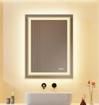 LUVODI Bathroom Mirror with LED Light: 600x800mm Rectangular Illuminated Dimmable Backlit + Front Lighted Wall Mirror with Anti-Fog Changable Lighting Colors Memory Function Smart Switch