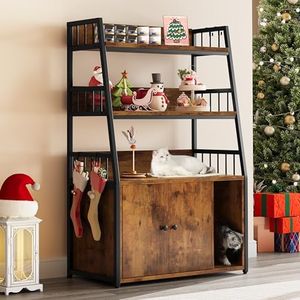 YITAHOME Cat Litter Box Enclosure with Shelves Storage, Indoor Large Litter Box Furniture Wooden Hidden Cat Cabinet Washroom Corner, Rustic Brown