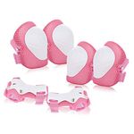 Jim's Store Kids Skate Pads 6pcs Adjustable Kids Knee Pads Elbow Pads Wrist Pads Protective Gear Set for Cycling Roller Skating Scooter (Pink)