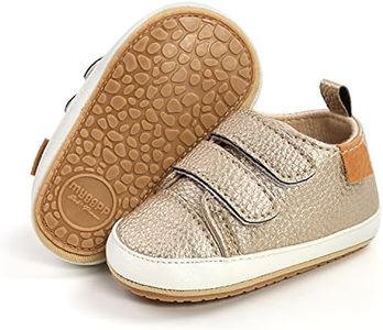BABSMULY Baby Boys Girls Shoes Non-Slip Rubber Sole High-Top PU Leather Sneakers Infant First Walking Shoes Toddler Crib Shoes Newborn Loafers Flats.(Gold, 12-18 Months)