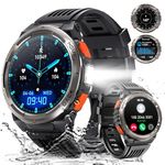 Military Smart Watches for Men with LED Flashlight, Tactical Rugged Smart Watch with 1.45" HD, 3ATM Waterproof & Compass, Sports Fitness Tracker with Heart rate/SPO2/Sleep Monitor for iPhone Android