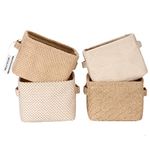 Sea Team 4.5L Mini Size Jute Storage Basket 4pcs Square Box with Double Handles Table and Room Small Items Storage Expert, 20 * 16 * 15cm/7.9 * 6.3 * 5.9In