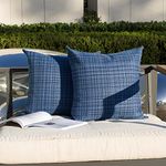 Kevin Textile Pack of 2 Decorative Outdoor Waterproof Throw Pillow Covers Stripe Square Pillowcases Modern Cushion Cases for Patio Couch Bench 18 x 18 Inch Navy Blue