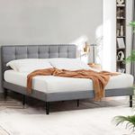 Furb King Size Platform Bed Frame with Fabric Upholstered Headboard and Strong Wooden Slats, Round Stitched Button Tufted, Fully Upholstered Mattress Foundation, Easy Assembly, Gray