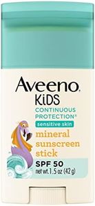 Aveeno Kids Continuous Protection Zinc Oxide Mineral Sunscreen Stick for Sensitive Skin, Face & Body Sunscreen Stick for Kids with Broad Spectrum SPF 50, Sweat- & Water-Resistant, 1.5 oz