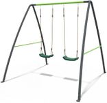 Rebo® Steel Series Metal Children's Kids Swing Set - Double Swing Green | OutdoorToys | Two Standard Swing Seats, Powder-Coated Steel Frame, Anchors Included