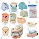 Mold Free Bath Toys for Kids Ages 1-3, 14PCS Water Bath Tub Toys with Floating Boats&Animals Bath Toys and Bath Cups, Bathtub Toy for Infants 6-12 Months, Eco-Friendly Non Toxic Water Table Toys