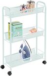 mDesign Steel Rolling Utility Cart Storage Organizer Trolley with 3 Basket Shelves for Laundry Room, Mudroom, Garage, Bathroom Organization - Holds Detergents, Hand Soap - Biro Collection, Mint Green