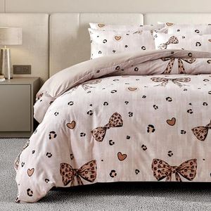Wajade 7 Piece Cheetah Bow Comforter Set for Girls Kids Queen Size Bedding Set with Sheet and 2 Pillowcases 2 Pillow Shams Cute Girls Bed in a Bag as Birthday Choice