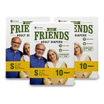 Friends Easy Adult Diapers Tape Style - 30 Count (Small) with odour lock and Anti-Bacterial Absorbent Core- Waist Size 21-35 Inch ; 53.34-88.90 Cm