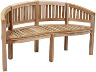 Sunnydaze Outdoor Garden Bench for Patio - Curved Teak Wood Banana Bench with Backrest - Front Porch or Balcony Seating - 59" W