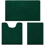HOMEIDEAS 3 Pieces Bathroom Rugs, Ultra Soft Non Slip Absorbent Chenille Toilet Bath Mat Set (Dark Green)