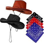 FADACAI 6 PCS Cowboy Hat with 6 Pieces Bandanna Cowgirl Cowboy Costume Hat Western Hat Fancy Dress Up Clothes by Funny Party Hats Costume Accessories for Men Women