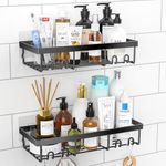 DIFULI Shower Caddy Shelf Organiser 2 Pack, No Drill Black Shower Shelves,Self Adhesive Bathroom Caddy,Shower Storage Accessories,Rust-Free Shower Rack,Wall Mounted Shampoo Holder for Shower