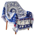 MayNest Boho Woven Throw Blanket Reversible Cotton Bohemian Tapestry Hippie Room Decor Witchy Astrology Zodiac Celestial Constellation Carpet Bed Chair Couch Sofa Cover Double Sided (Blue, S: 71x51)