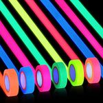 LUCKNIGHT 6 Fluorescent Adhesive Tapes, 15mmx5m Luminous Colored Masking Tape, Glow in the Dark Neon Fluorescent Gaffer Cloth Tape for Stage Wall Decorative, Lighting Party Supplies