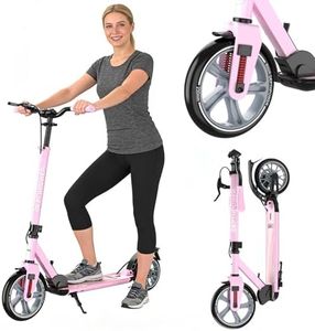 CUIOT Big Wheels Kick Scooter for Kids Ages 6+, Teens and Adults, Max Load 300 LBS, Foldable - 2-Wheel Commuter Adult Scooters with Hand Brake & Shock Absorption, Adjustable Handlebar, Bearing ABEC9,P