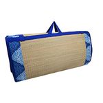 Craft Of India Foldable korai Grass Mat 5X6 ft with 18MM Soft Foam Hand Made Fabric Blue Cotton