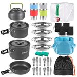 Lixada 33PCS Camping Cookware Kit Cookware Mess Kit Outdoor Cooking Utensils Kit with Tableware Collapsible Bowl Pan for Family Hiking Travel Picnic Fork