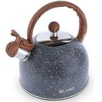 Tea Kettle, 2.5 Liter Tea Pot BELANKO Whistling Water Kettle, Food Grade Stainless Steel Teapot for Stovetops Gas Electric Induction with Wood Pattern Handle Loud Whistle - Gray