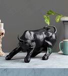 INDICAST Resin Geometric Bull Sculpture Ornament Abstract Animal Figurines for Home Decoration (Black, 10")