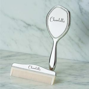 Forever Personalized Engraved Silver-Plated Brush & Comb Set – Newborn Grooming Kit, Soft Bristle Hairbrush, Custom Baby Keepsake Gift for Baby Shower, Christening, Baptism.