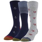 Gold Toe Men's Timeless Classics Crew Socks, 3-Pairs, Grey Lobsters/Peacoat Rib/Peacoat Anchors, Large